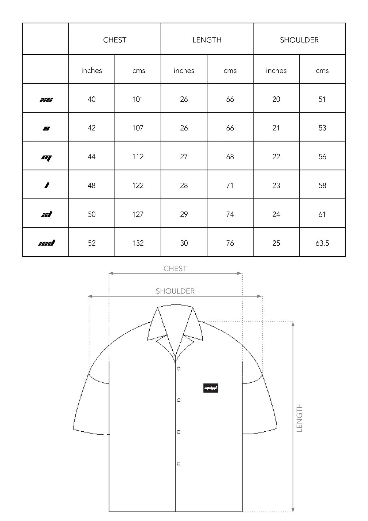 Size chart for WAFFLE GREY SHIRT