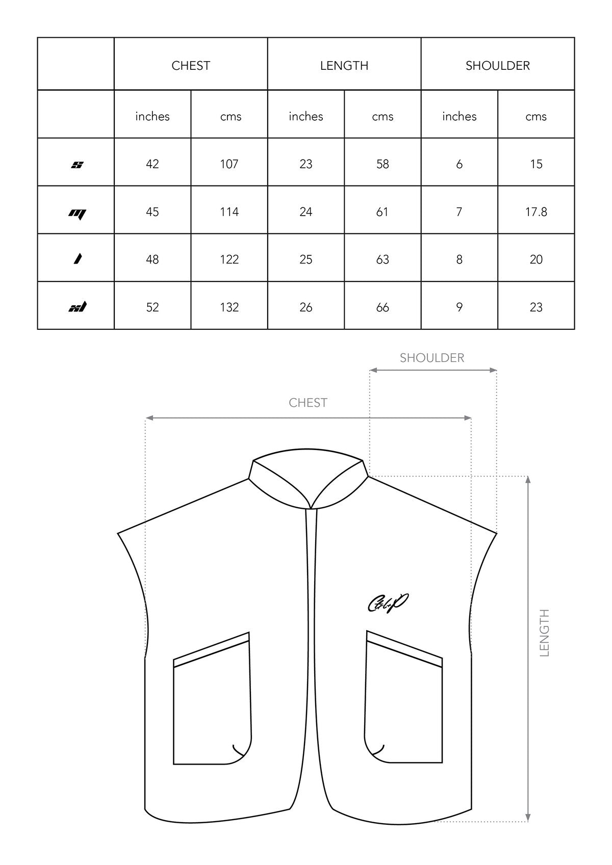 Size chart for ACID WASHED HALF JACKET