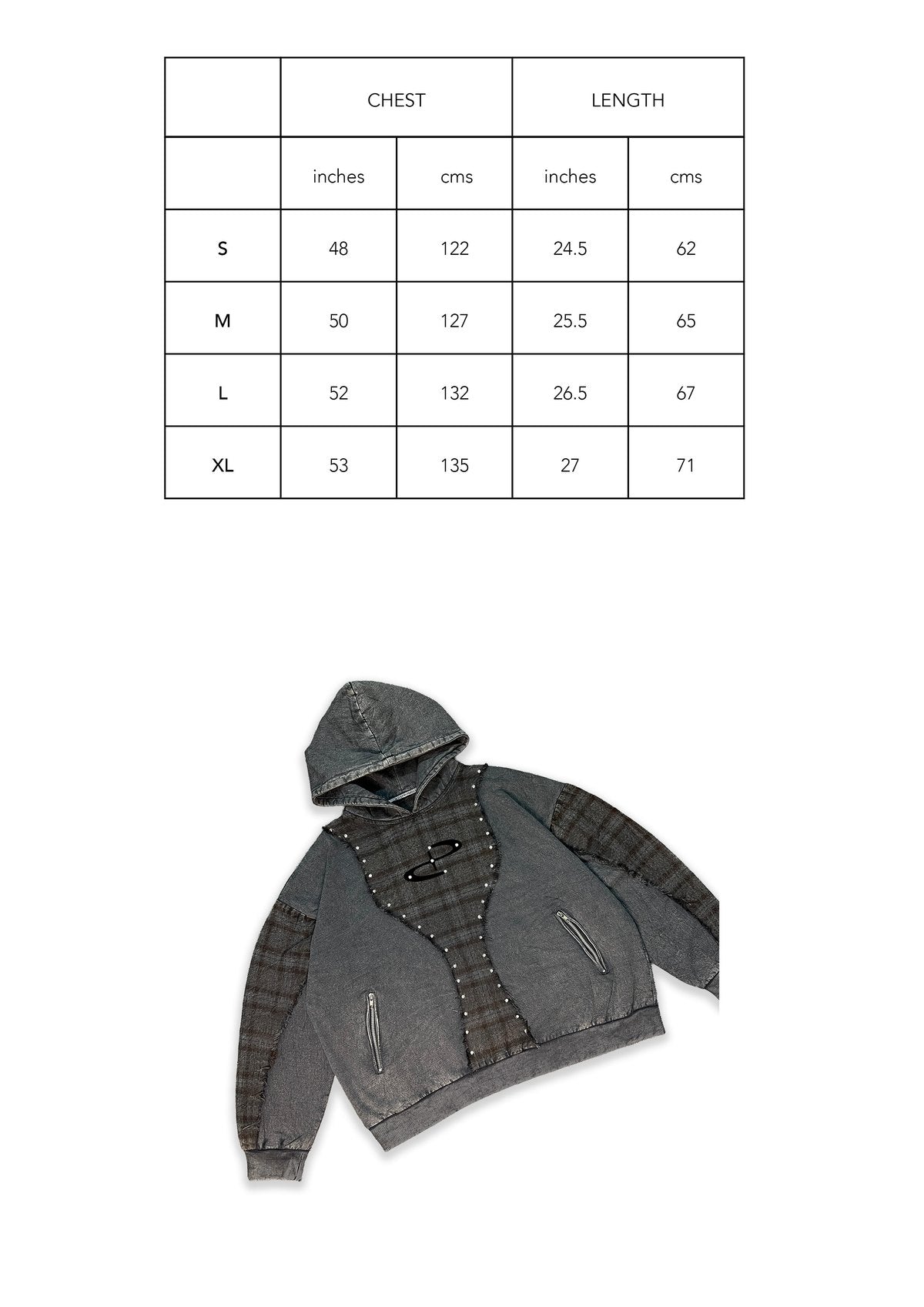 Size chart for KANTHA INDIGO HOODIE