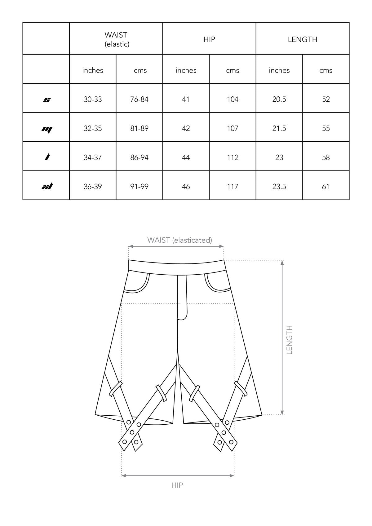 Size chart for WASHED JORTS