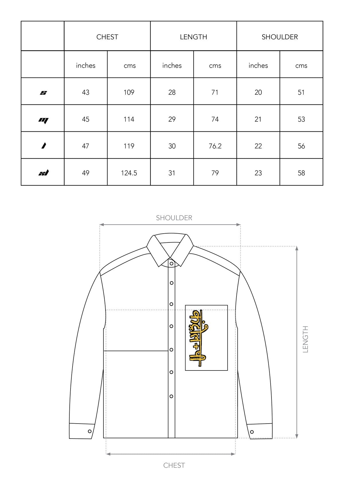 Size chart for LOGO MISMATCHED STRIPES SHIRT