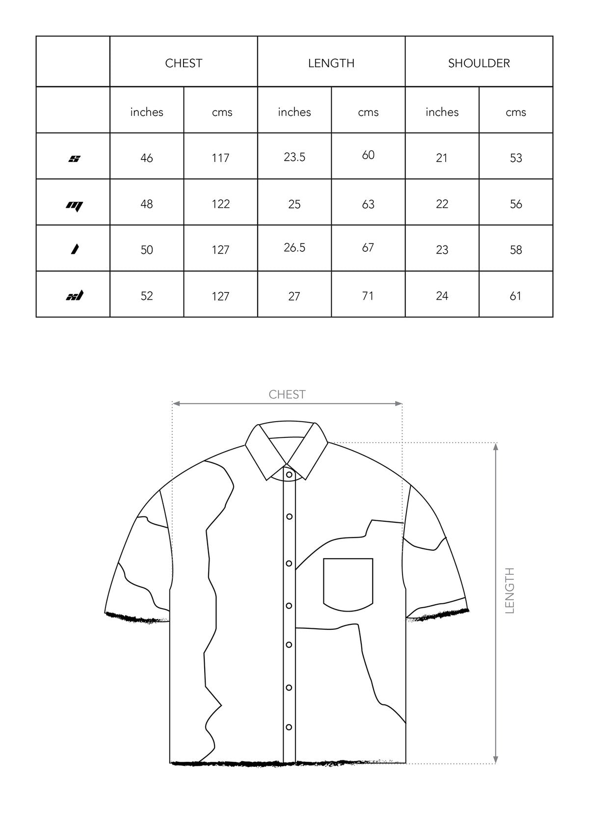 Size chart for RUSTWOOD FLANNEL SHIRT