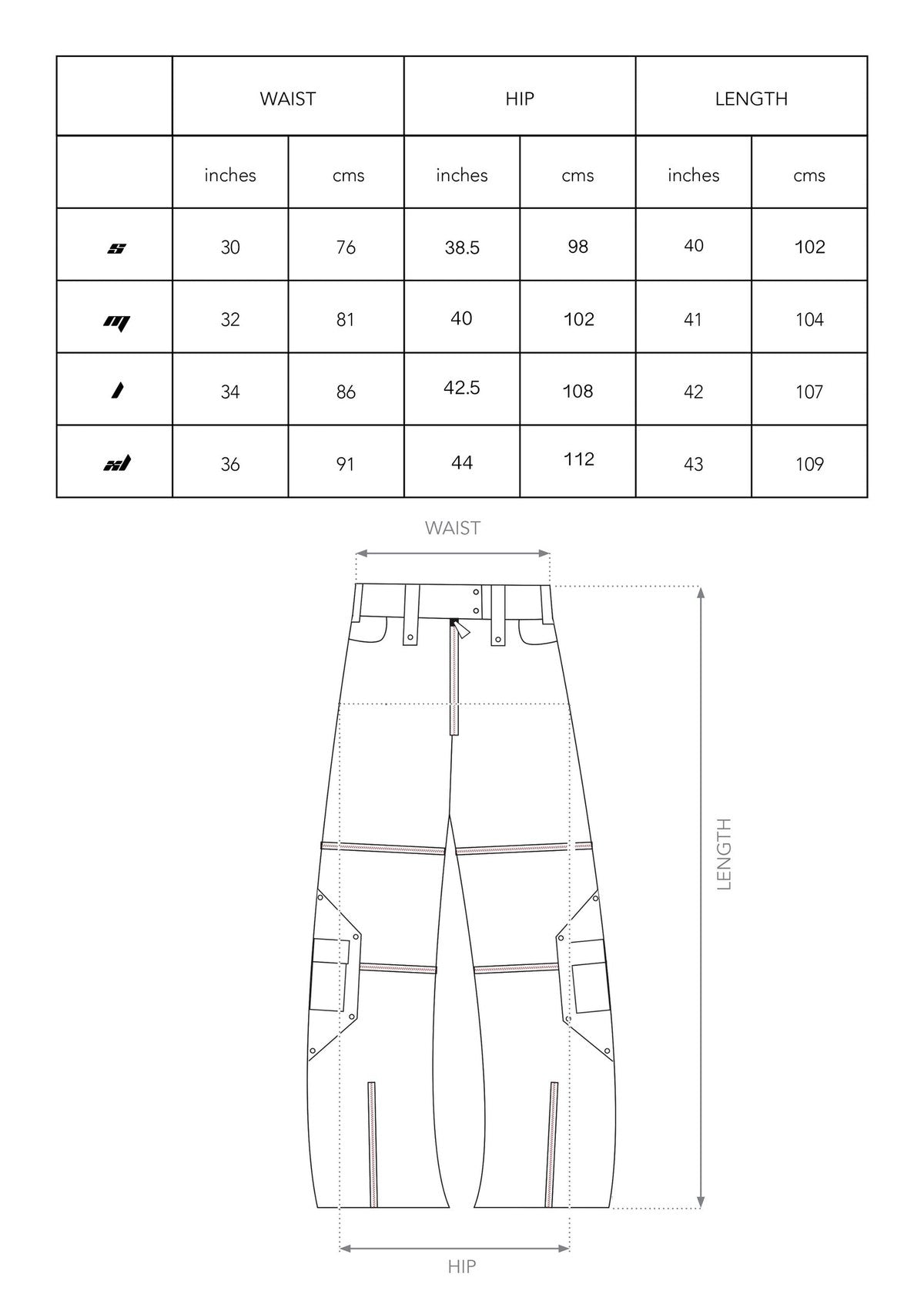 Size chart for SAND DENIM