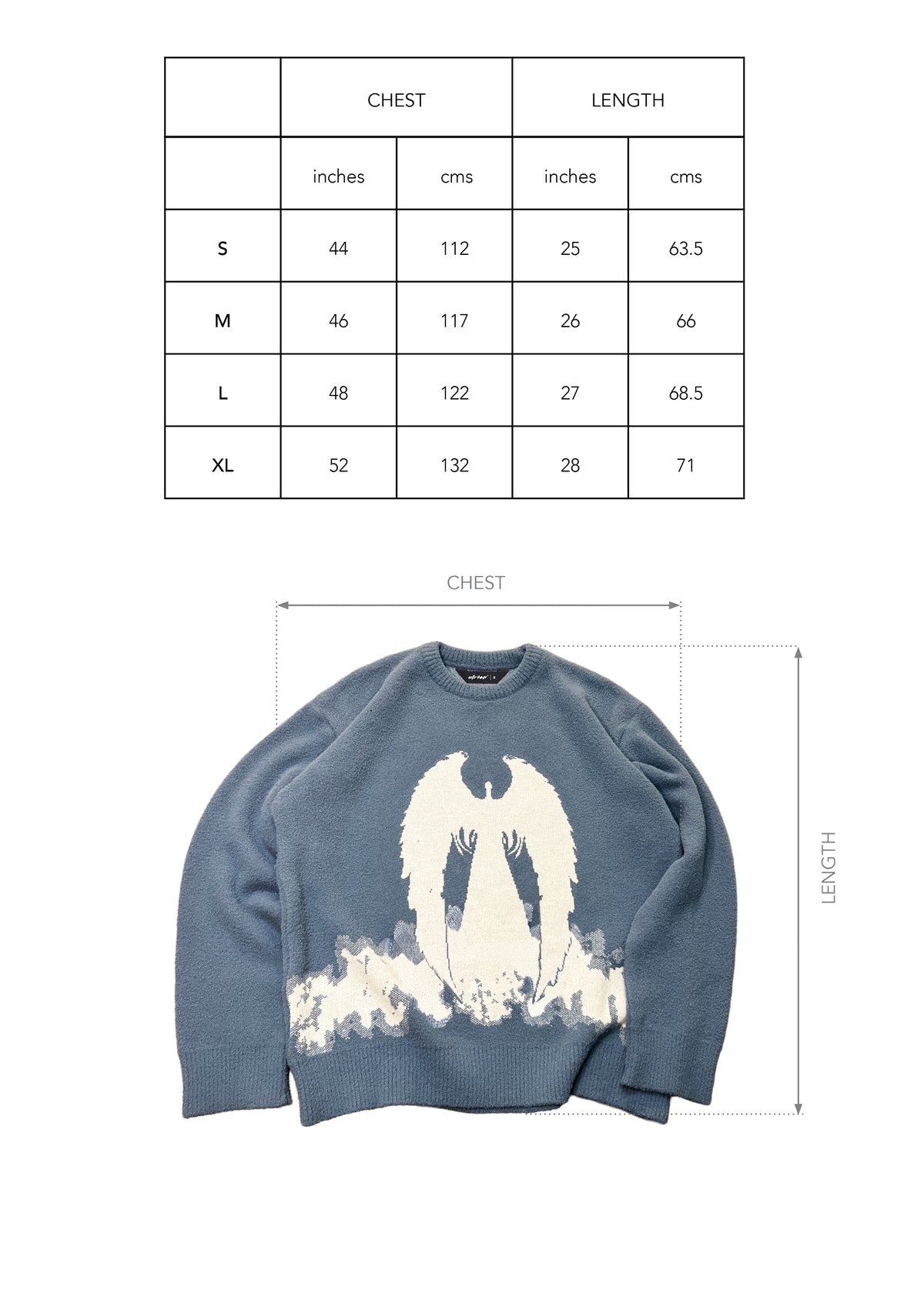 Size chart for Angel Jacquard Sweater