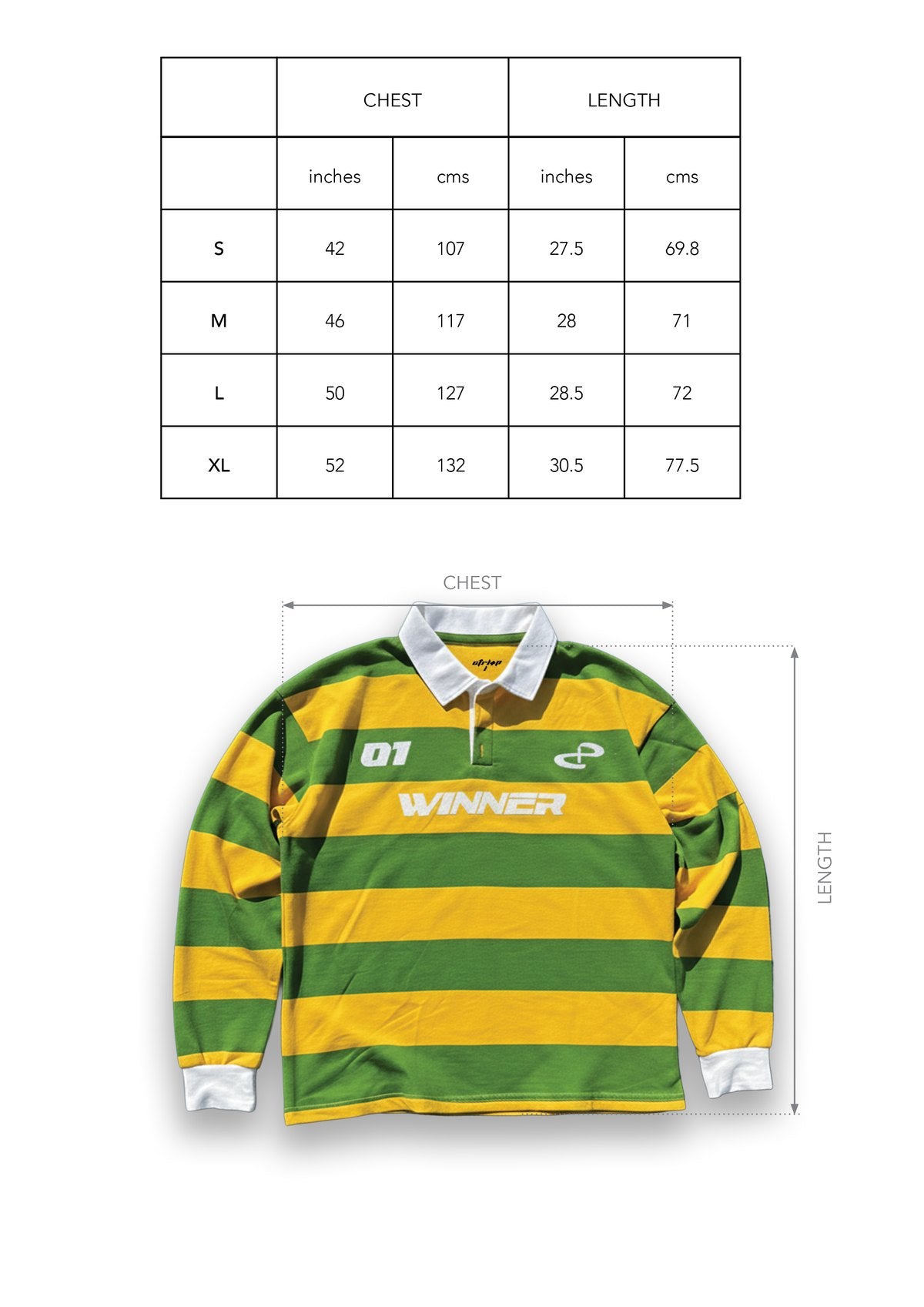 Size chart for VICTORY LAP POLO T-SHIRT