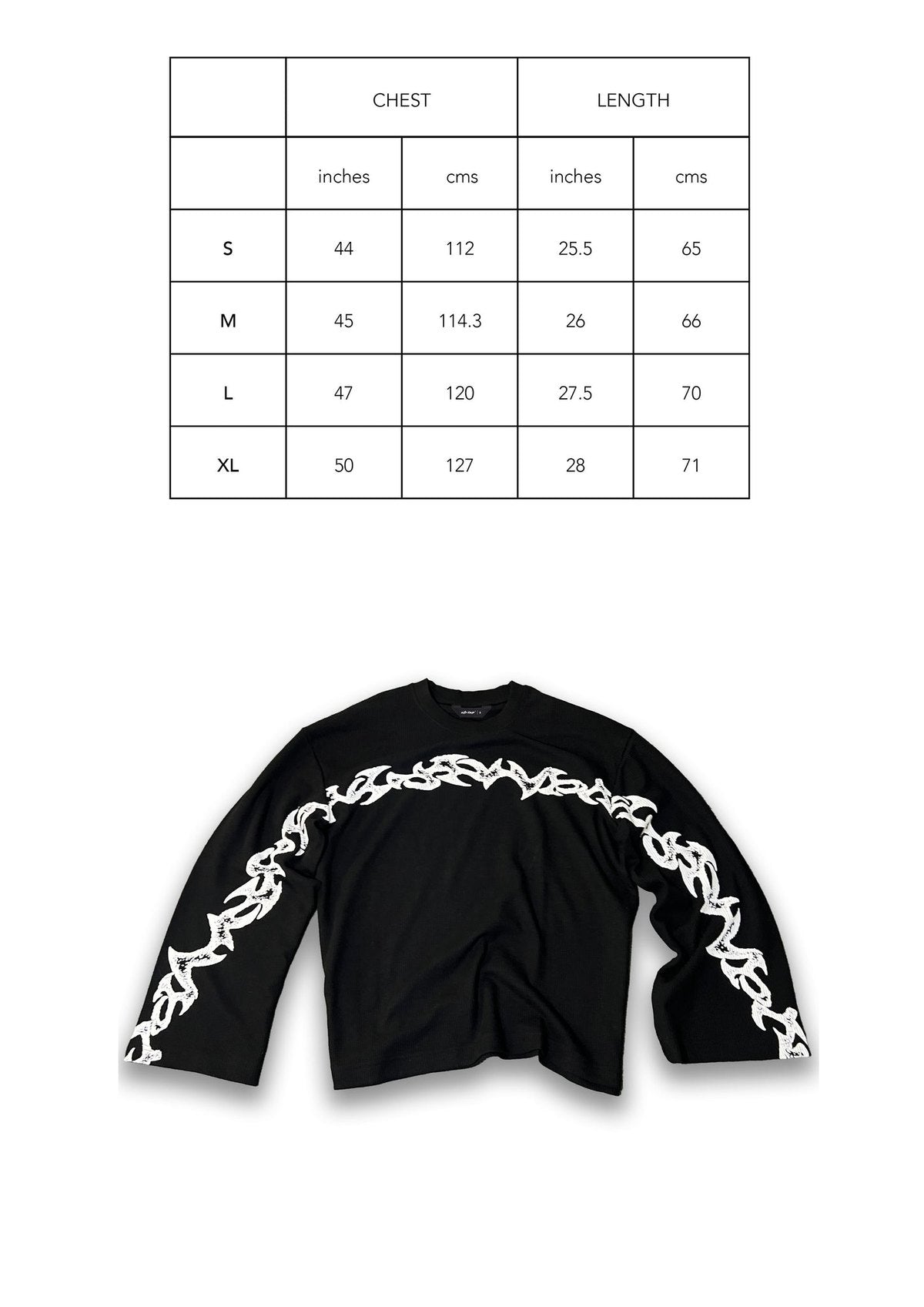 Size chart for SYSTEM ERROR_01 Waffle T-shirt