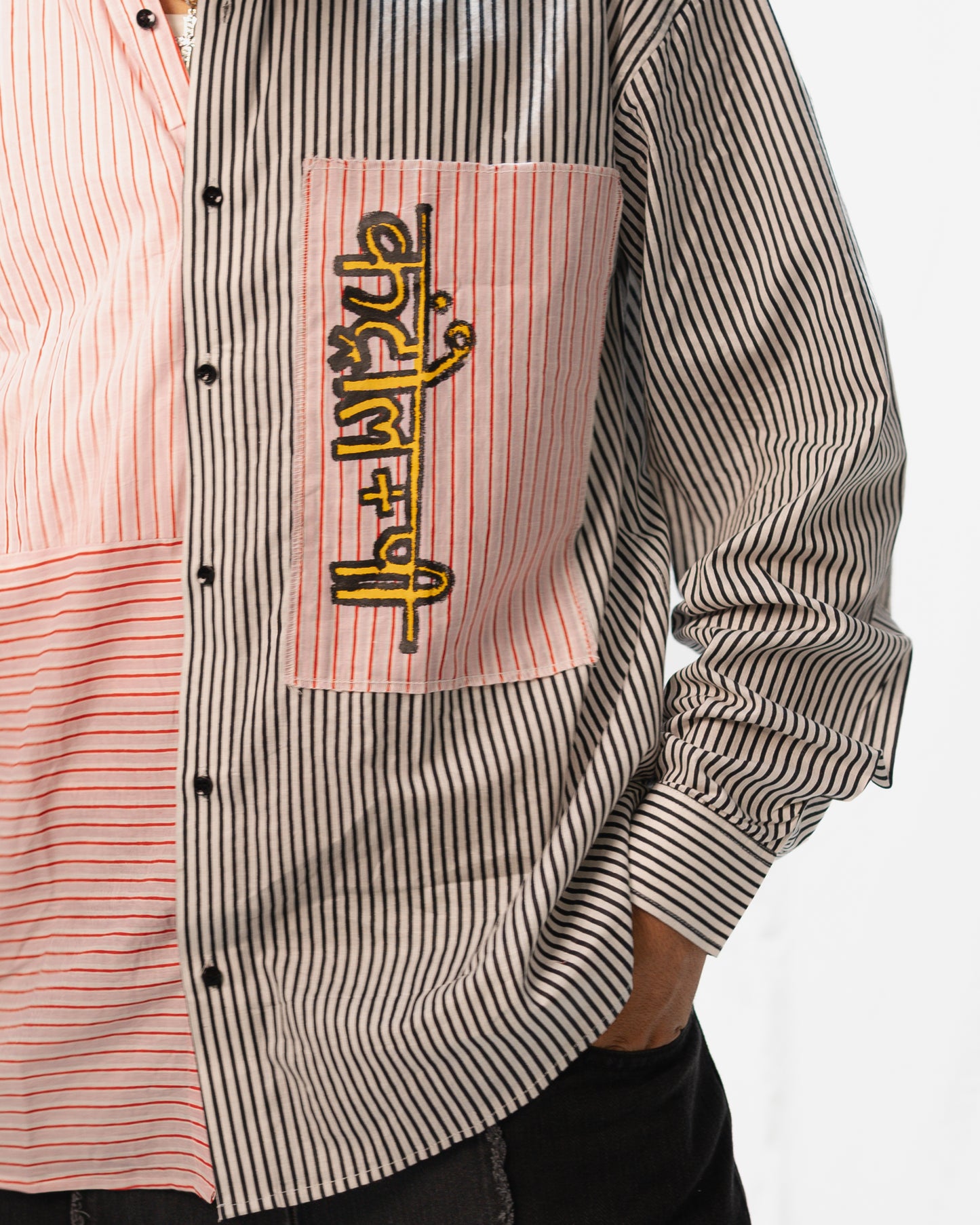 LOGO MISMATCHED STRIPES SHIRT