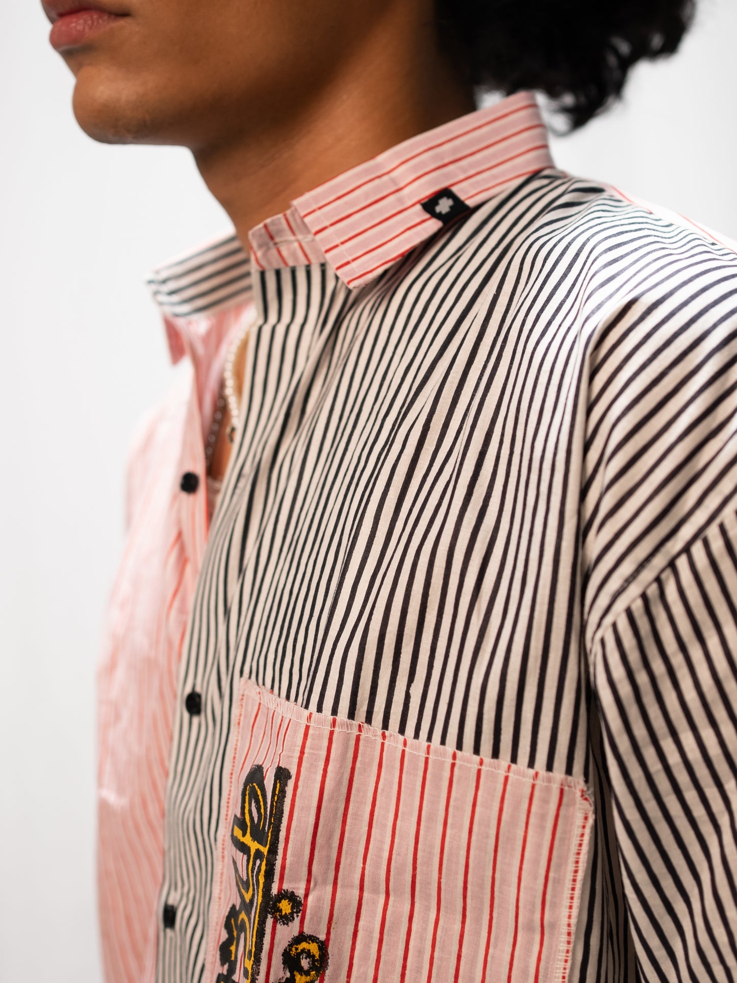 LOGO MISMATCHED STRIPES SHIRT