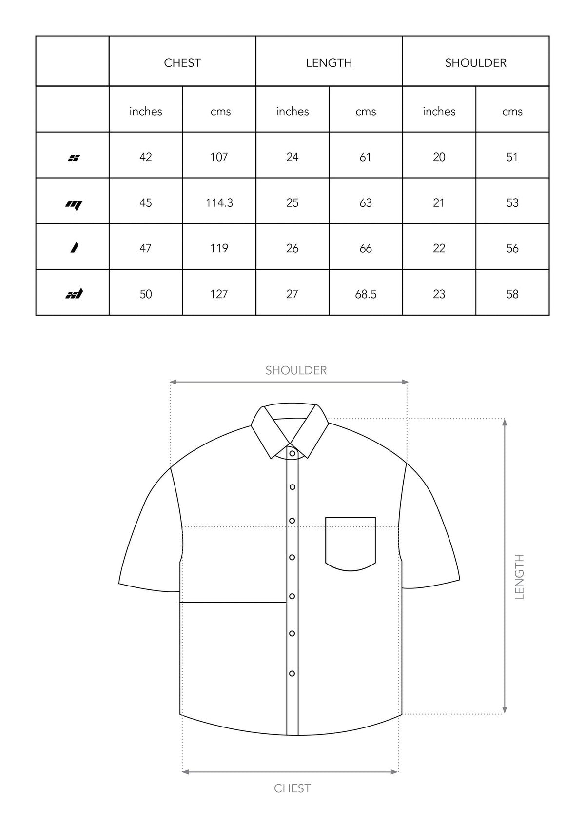 Size chart for 90s STRIPED SHIRT