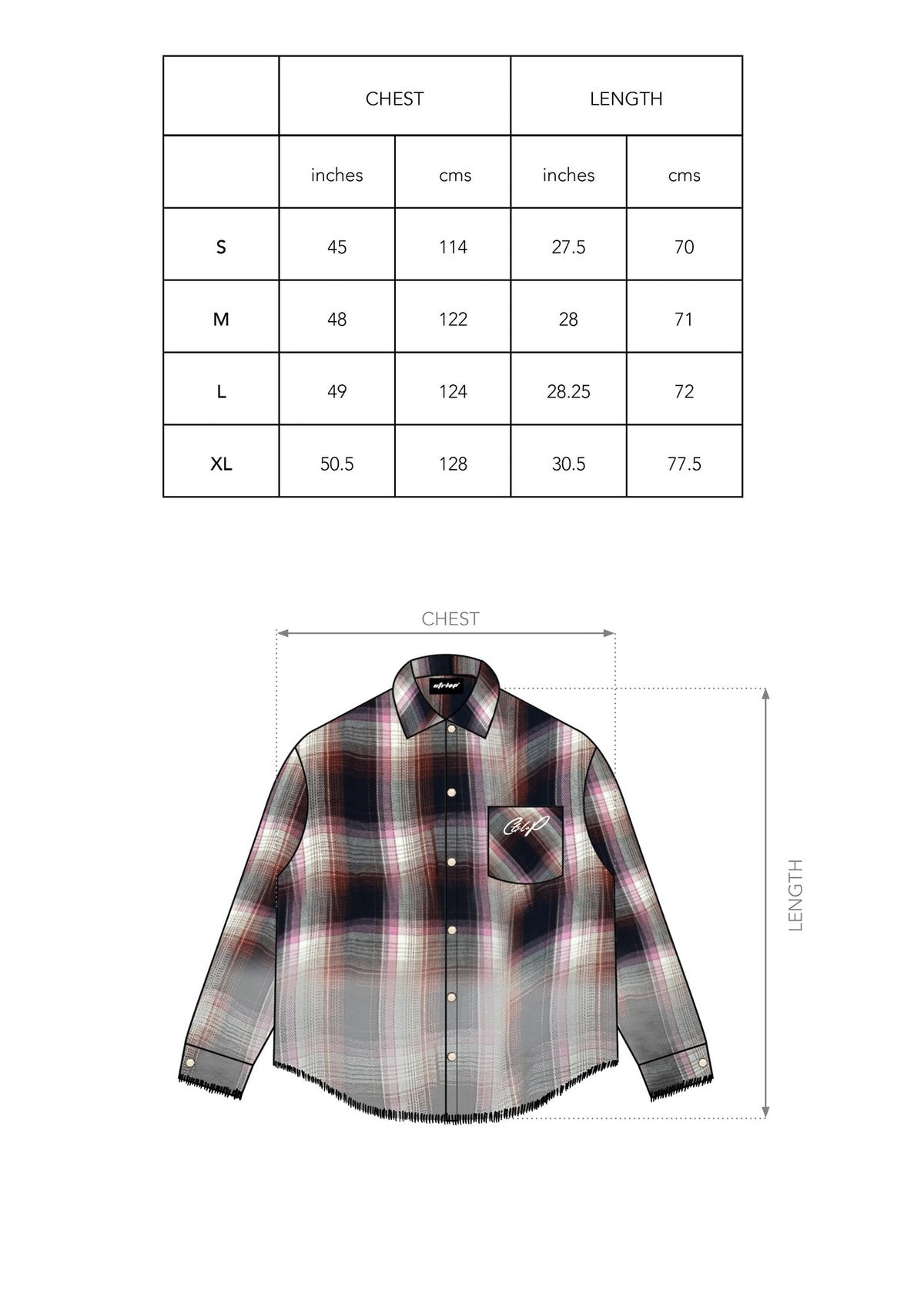 Size chart for Peace or pleasure shirt