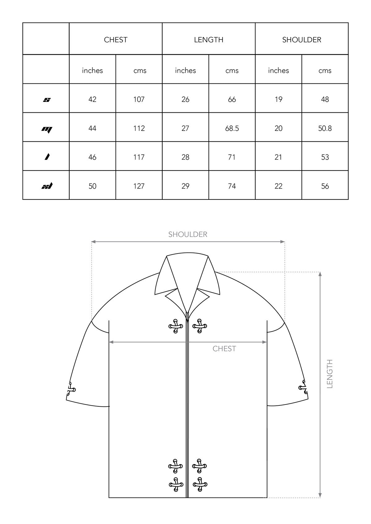 Size chart for PLUS EMBLEM CO-ORD SET